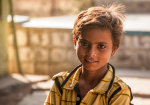 Bright eyes of happy Indian child